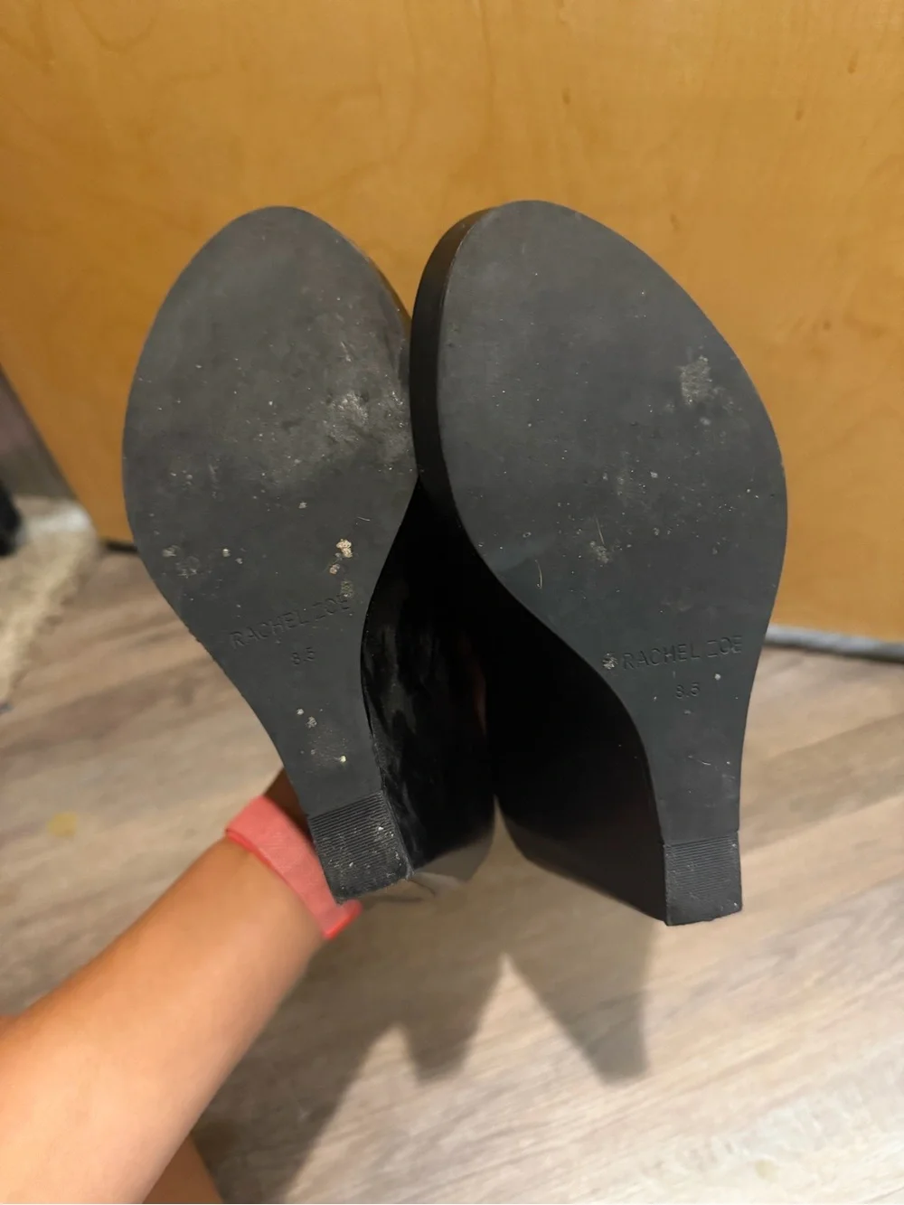 Rachel Zoe Black Textured Platform Wedge Slide Sandals